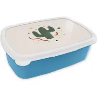 MuchoWow Broodtrommel Blauw - Lunchbox - Brooddoos - Cactus - Vetplant - Zomer - 18x12x6 cm - Kinderen - Jongen