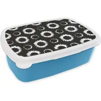 MuchoWow Broodtrommel Blauw - Lunchbox - Brooddoos - Bloemen - Patronen - Zwart - 18x12x6 cm - Kinderen - Jongen