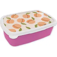 MuchoWow Broodtrommel Roze - Lunchbox - Brooddoos - Fruit - Abrikoos - Zomer - Patronen - 18x12x6 cm - Kinderen - Meisje