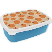 MuchoWow Broodtrommel Blauw - Lunchbox - Brooddoos - Herfst - Pompoen - Bladeren - Design - 18x12x6 cm - Kinderen - Jongen