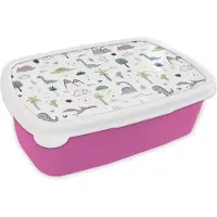 MuchoWow Broodtrommel Roze - Lunchbox - Brooddoos - Patroon - Dinosaurus - Kinderen - Baby - Jongens - Meisjes - Kindje - 18x12x6 cm - Kinderen - Meisje