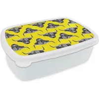 MuchoWow Broodtrommel Wit - Lunchbox - Brooddoos - Schotse hooglander - Patronen - Geel - 18x12x6 cm - Volwassenen