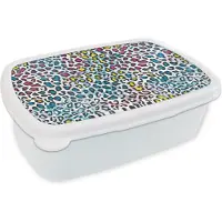 MuchoWow Broodtrommel Wit - Lunchbox - Brooddoos - Panter - Regenboog - Patroon - 18x12x6 cm - Volwassenen