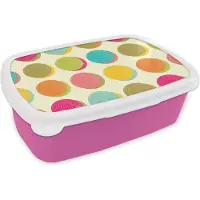MuchoWow Broodtrommel Roze - Lunchbox - Brooddoos - Retro - Bohemian - Patroon - Stippen - 18x12x6 cm - Kinderen - Meisje