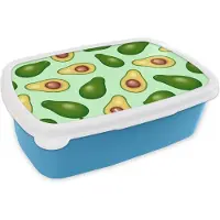 MuchoWow Broodtrommel Blauw - Lunchbox - Brooddoos - Avocado - Patronen - Groen - 18x12x6 cm - Kinderen - Jongen