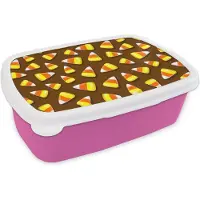 MuchoWow Broodtrommel Roze - Lunchbox - Brooddoos - Eten - Patroon - Snoep - 18x12x6 cm - Kinderen - Meisje