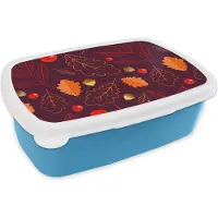 MuchoWow Broodtrommel Blauw - Lunchbox - Brooddoos - Patronen - Herfst - Blaadjes - Girl - Kids - Kinderen - 18x12x6 cm - Kinderen - Jongen