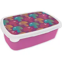 MuchoWow Broodtrommel Roze - Lunchbox - Brooddoos - Mushroom - Patronen - Regenboog - 18x12x6 cm - Kinderen - Meisje