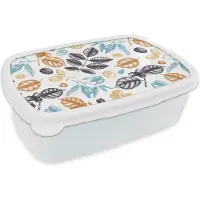 MuchoWow Broodtrommel Wit - Lunchbox - Brooddoos - Vintage - Bladeren - Noot - Patronen - 18x12x6 cm - Volwassenen