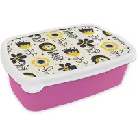 MuchoWow Broodtrommel Roze - Lunchbox - Brooddoos - Meiden - Bloemen - Blaadjes - Patronen - Girl - Kids - Kinderen - 18x12x6 cm - Kinderen - Meisje