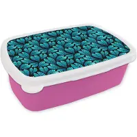 MuchoWow Broodtrommel Roze - Lunchbox - Brooddoos - Jungle - Blauw - Blad - Planten - Patroon - 18x12x6 cm - Kinderen - Meisje