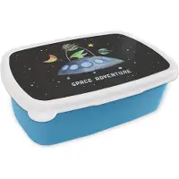 MuchoWow Broodtrommel Blauw - Lunchbox - Brooddoos - Quotes - 'Space adventure' - Spreuken - Jongens - Kids - Kinderen - Kindje - 18x12x6 cm - Kinderen - Jongen