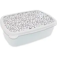 MuchoWow Broodtrommel Wit - Lunchbox - Brooddoos - Muzieknoten - Patronen - Muziek - 18x12x6 cm - Volwassenen