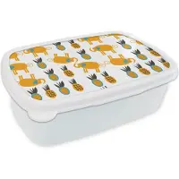 MuchoWow Broodtrommel Wit - Lunchbox - Brooddoos - Olifant - Ananas - Geel - Patroon - 18x12x6 cm - Volwassenen