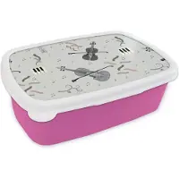 MuchoWow Broodtrommel Roze - Lunchbox - Brooddoos - Patroon - Muziek - Viool - 18x12x6 cm - Kinderen - Meisje
