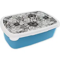 MuchoWow Broodtrommel Blauw - Lunchbox - Brooddoos - Bloemen - Zonnebloem - Patroon - 18x12x6 cm - Kinderen - Jongen