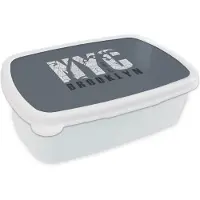 MuchoWow Broodtrommel Wit - Lunchbox - Brooddoos - New York - Brooklyn - Blauw - 18x12x6 cm - Volwassenen