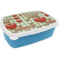 MuchoWow Broodtrommel Blauw - Lunchbox - Brooddoos - Tomaat - Patronen - Fruit - Vintage - 18x12x6 cm - Kinderen - Jongen