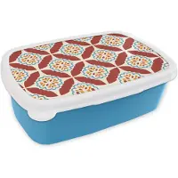 MuchoWow Broodtrommel Blauw - Lunchbox - Brooddoos - Bloemen - Tegel - Patroon - 18x12x6 cm - Kinderen - Jongen