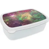 MuchoWow Broodtrommel Wit - Lunchbox - Brooddoos - Ruimte - Groen - Sterren - 18x12x6 cm - Volwassenen