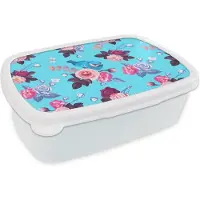 MuchoWow Broodtrommel Wit - Lunchbox - Brooddoos - Vogel - Bloemen - Patronen - 18x12x6 cm - Volwassenen