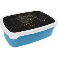 MuchoWow Broodtrommel Blauw - Lunchbox - Brooddoos - Kaart - Oss - Goud - Zwart - 18x12x6 cm - Kinderen - Jongen