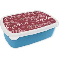 MuchoWow Broodtrommel Blauw - Lunchbox - Brooddoos - Patronen - Sneeuw - Kerst - Quotes - 18x12x6 cm - Kinderen - Jongen