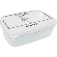 MuchoWow Broodtrommel Wit - Lunchbox - Brooddoos - België – Brussel – Stadskaart – Kaart – Zwart Wit – Plattegrond - 18x12x6 cm - Volwassenen