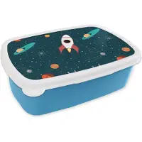 MuchoWow Broodtrommel Blauw - Lunchbox - Brooddoos - Raket - Ruimte - Kinderen - Design - 18x12x6 cm - Kinderen - Jongen