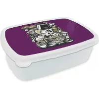 MuchoWow Broodtrommel Wit - Lunchbox - Brooddoos - Doodskop - Radio - Vintage - 18x12x6 cm - Volwassenen