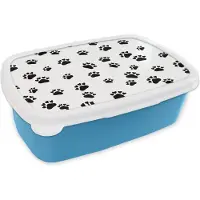 MuchoWow Broodtrommel Blauw - Lunchbox - Brooddoos - Patronen - Kat - Poten - Jongens - Meisjes - Kinderen - Kind - 18x12x6 cm - Kinderen - Jongen