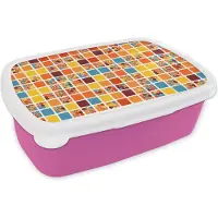 MuchoWow Broodtrommel Roze - Lunchbox - Brooddoos - Patronen - Seventies - Stad - 18x12x6 cm - Kinderen - Meisje