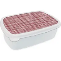 MuchoWow Broodtrommel Wit - Lunchbox - Brooddoos - Patroon - Rood - Waves - 18x12x6 cm - Volwassenen