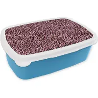 MuchoWow Broodtrommel Blauw - Lunchbox - Brooddoos - Panter - Roze - Dierenprint - Patronen - 18x12x6 cm - Kinderen - Jongen