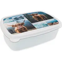 MuchoWow Broodtrommel Wit - Lunchbox - Brooddoos - Schotse hooglander - Collage - Winter - 18x12x6 cm - Volwassenen