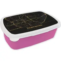 MuchoWow Broodtrommel Roze - Lunchbox - Brooddoos - Stadskaart - Dortmund - Goud - Zwart - 18x12x6 cm - Kinderen - Meisje