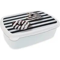 MuchoWow Broodtrommel Wit - Lunchbox - Brooddoos - Gestreepte donuts - 18x12x6 cm - Volwassenen