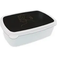 MuchoWow Broodtrommel Wit - Lunchbox - Brooddoos - Vrouw - Zwart - Goud - Line art - 18x12x6 cm - Volwassenen