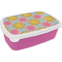 MuchoWow Broodtrommel Roze - Lunchbox Flower Power - Design - Hippie - Brooddoos 18x12x6 cm - Brood lunch box - Broodtrommels voor kinderen en volwassenen