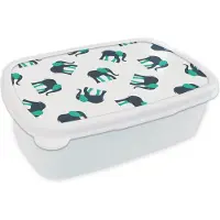 MuchoWow Broodtrommel Wit - Lunchbox - Brooddoos - Olifant - Patroon - Groen - 18x12x6 cm - Volwassenen