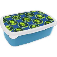 MuchoWow Broodtrommel Blauw - Lunchbox - Brooddoos - Patronen - Robot - Geel - Blauw - Jongens - Kinderen - Kids - Jongetje - 18x12x6 cm - Kinderen - Jongen