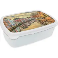 MuchoWow Broodtrommel Wit - Lunchbox - Brooddoos - Den Haag - Kanaal - Huis - 18x12x6 cm - Volwassenen