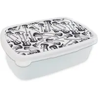 MuchoWow Broodtrommel Wit - Lunchbox - Brooddoos - Gitaar - Patronen - Zwart Wit - 18x12x6 cm - Volwassenen