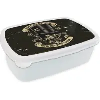 MuchoWow Broodtrommel Wit - Lunchbox - Brooddoos - Doodskop - Hoed - Vintage - 18x12x6 cm - Volwassenen