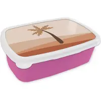 MuchoWow Broodtrommel Roze - Lunchbox - Brooddoos - Zomer - Palmboom - Bruin - 18x12x6 cm - Kinderen - Meisje