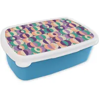 MuchoWow Broodtrommel Blauw - Lunchbox Patroon - Geometrie - Retro - Brooddoos 18x12x6 cm - Brood lunch box - Broodtrommels voor kinderen en volwassenen