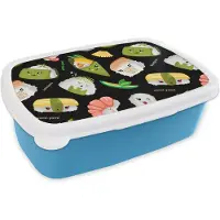 MuchoWow Broodtrommel Blauw - Lunchbox - Brooddoos - Kawaii - Sushi - Patronen - 18x12x6 cm - Kinderen - Jongen