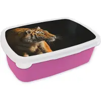 MuchoWow Broodtrommel Roze - Lunchbox - Brooddoos - Tijger - Jacht - Zon - 18x12x6 cm - Kinderen - Meisje