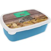 MuchoWow Broodtrommel Blauw - Lunchbox - Brooddoos - Egel loopt door schutting - 18x12x6 cm - Kinderen - Jongen