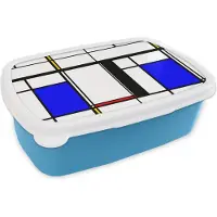 MuchoWow Broodtrommel Blauw - Lunchbox - Brooddoos - Patronen - Kunst - Abstract - 18x12x6 cm - Kinderen - Jongen